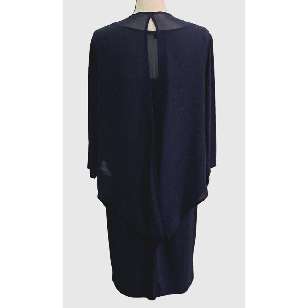 Tiana B Womens 2 Piece Cocktail Suit Dress Size 12 Navy Chiffon Jersey
